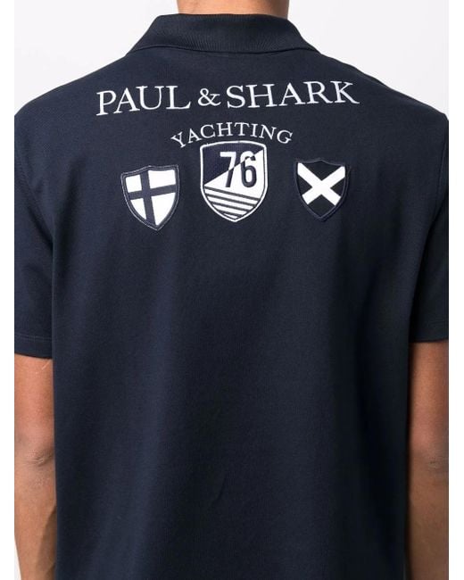 Paul & Shark Blue Logo-Print Short-Sleeved Polo Shirt for men