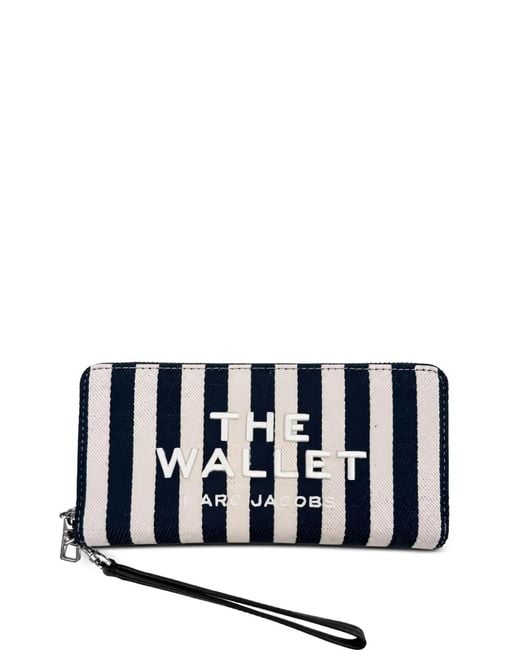 Marc Jacobs White The Wallet Striped Embroidered Wallet