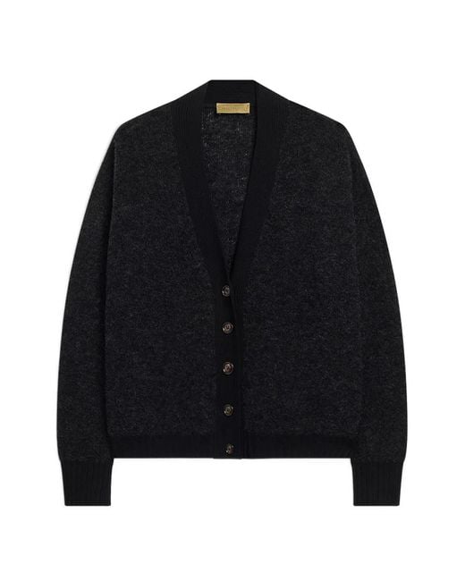 Momoní Black Pra Bouclé-Knit Ribbed-Trim Cardigan