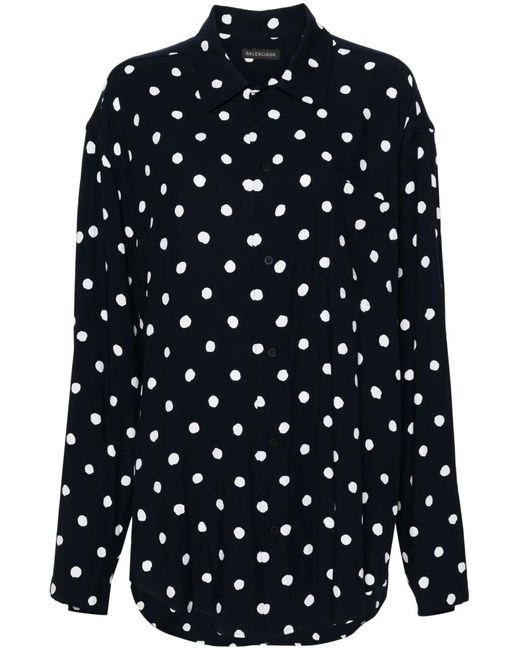 Balenciaga Blue Long-Sleeves Polka Dot Shirt