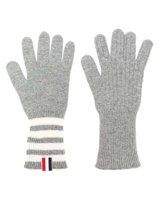 Thom Browne Gray 4-Bar Cashmere Gloves for men