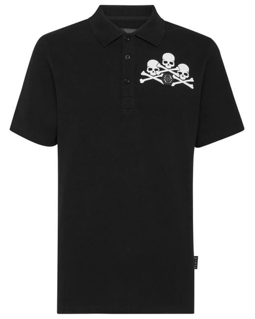 Philipp Plein Black Skull Logo Polo Shirt for men