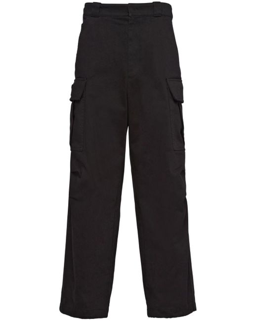 Prada Black Triangle-Logo Cargo Trousers for men