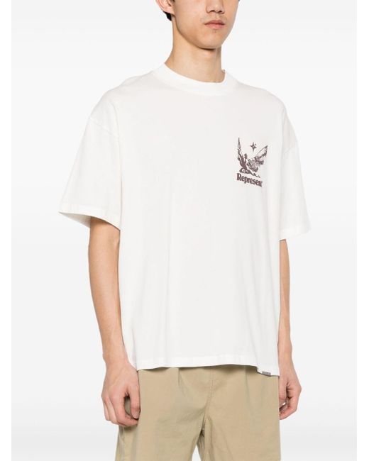 Represent White Logo-Print Cotton T-Shirt for men