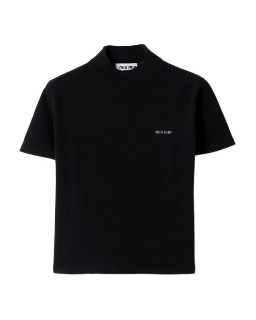 Pull Côtelé À Col Roulé Miu Miu en coloris Black
