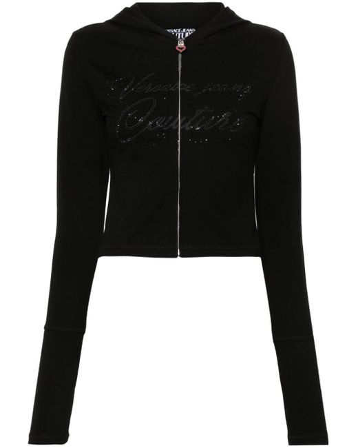 Versace Black Crystal-logo Cropped Hoodie