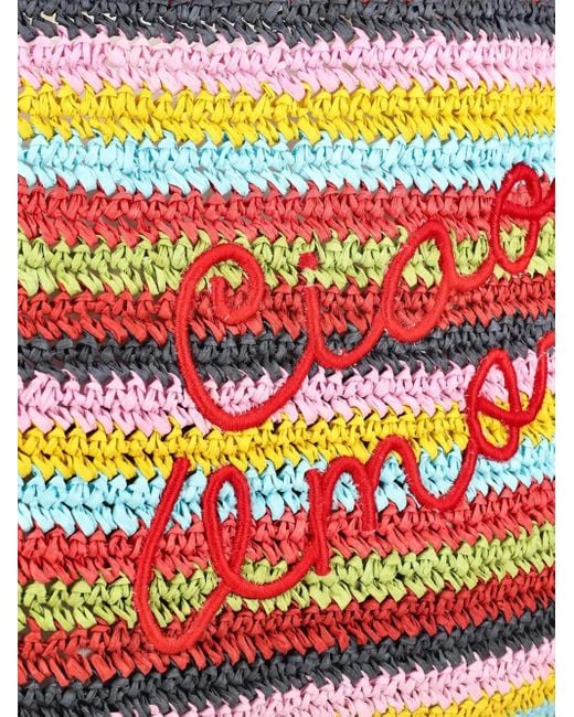 Giada Benincasa Striped-Pattern Embroidered Tote Bag