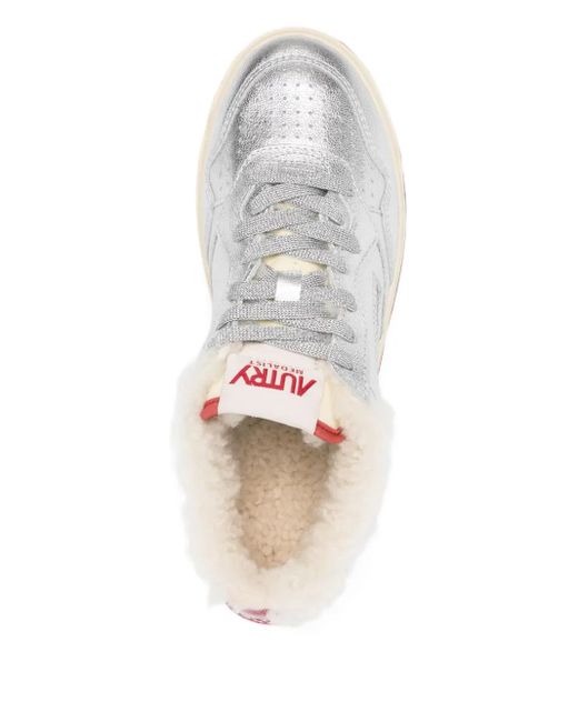 Autry White Metallic Leather Shearling Trainers