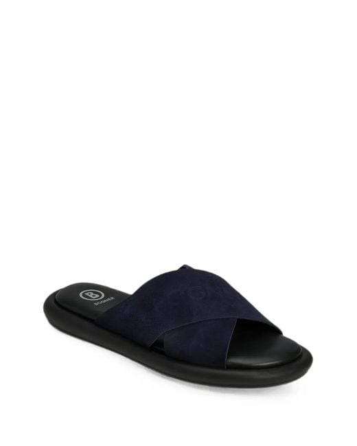 Bogner Blue Crossover-Strap Logo-Embossed Slides for men