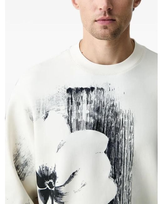 ARMANI EXCHANGE Gray Floral-Print Long-Sleeved Sweatshirt for men