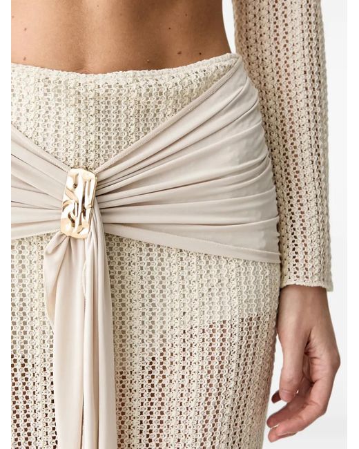 Haveone Natural Open-Knit Draped Maxi Skirt