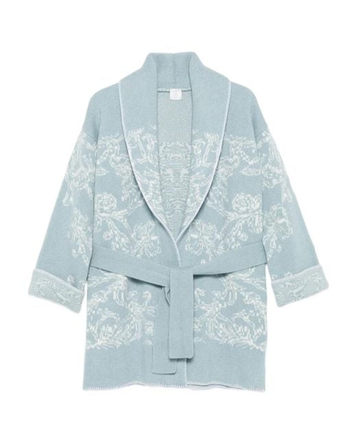 Eleventy Blue Shawl-Collar Patterned Cardigan