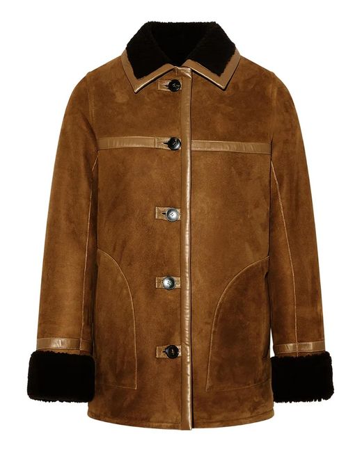 Yves Salomon Brown Leather-Trimmed Coat