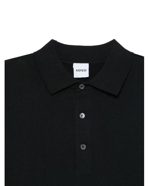 Aspesi Black Button Polo Shirt for men