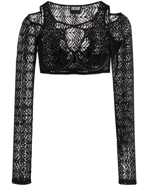 Versace Black Mesh-lace Cropped Top