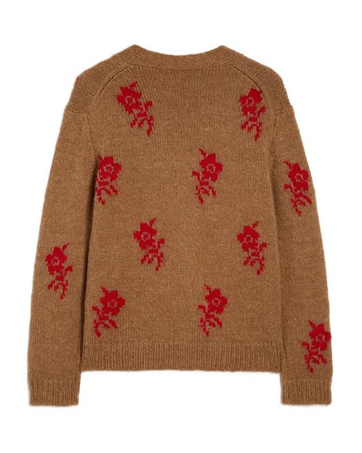 Jil Sander Brown Flower Intarsia-Knit Cardigan