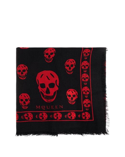 McQueen Red Classic Skull-Print Scarf