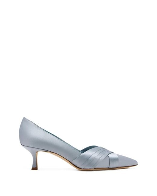 Manolo Blahnik White Vieralo Criss-Cross Pointed-Toe Heeled Pumps