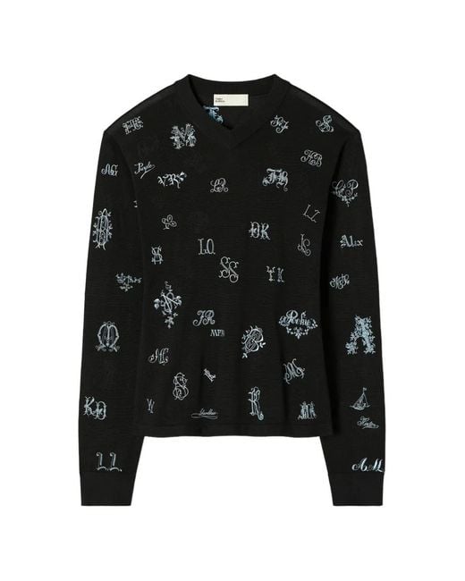 Tory Burch Black Embroidered Silk Sweater