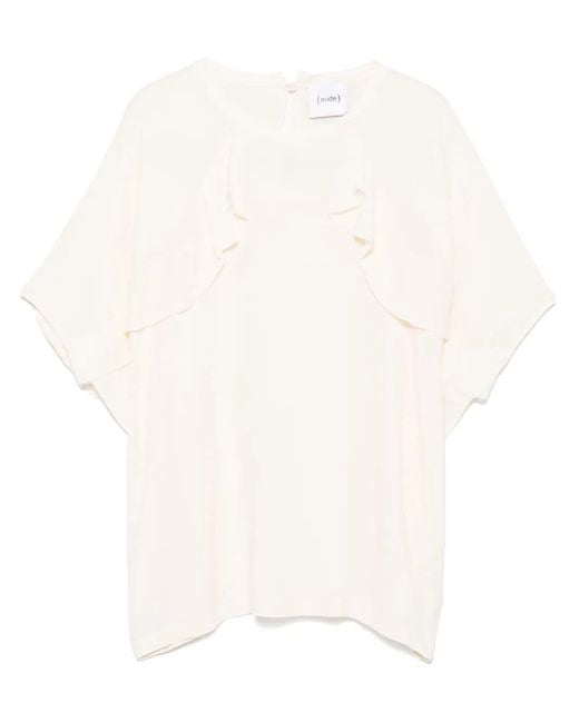 Nude White Ruffled-Detailing Blouse