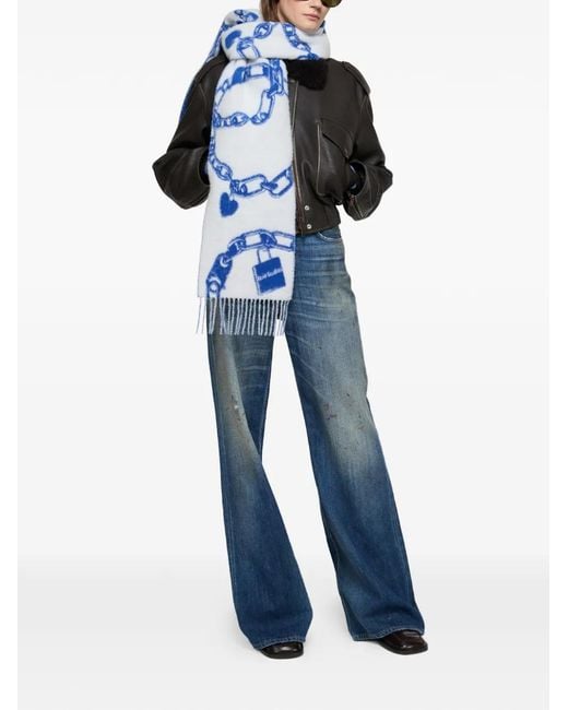 Acne Blue Chain Heart Print Scarf