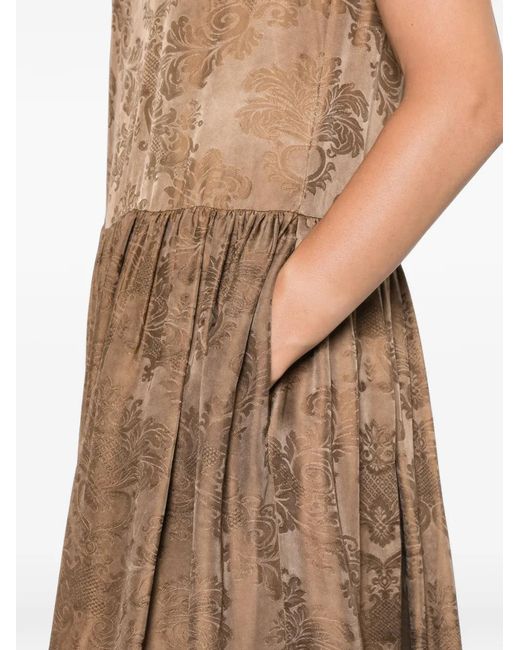Uma Wang Natural Damask-Pattern Gathered Dress