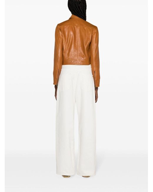FRAME Orange Cropped Leather Jacket - Women's - Calf Leather/polyester/viscose