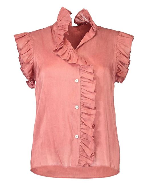 CHRISTY LYNN Pink Marfa Ruffled Mock-Neck Shirt