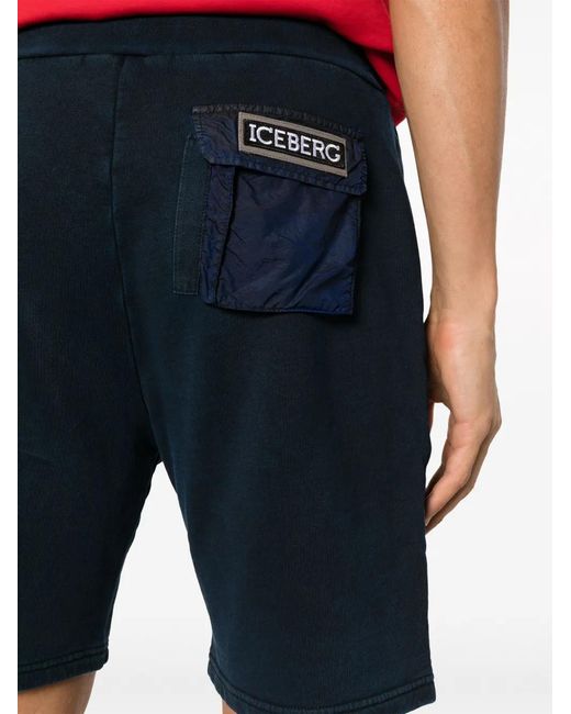 Iceberg Blue Logo-Patch Track Shorts for men