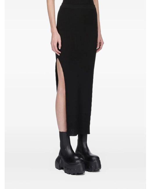 Rick Owens Black Ribbed Side-Split Skirt