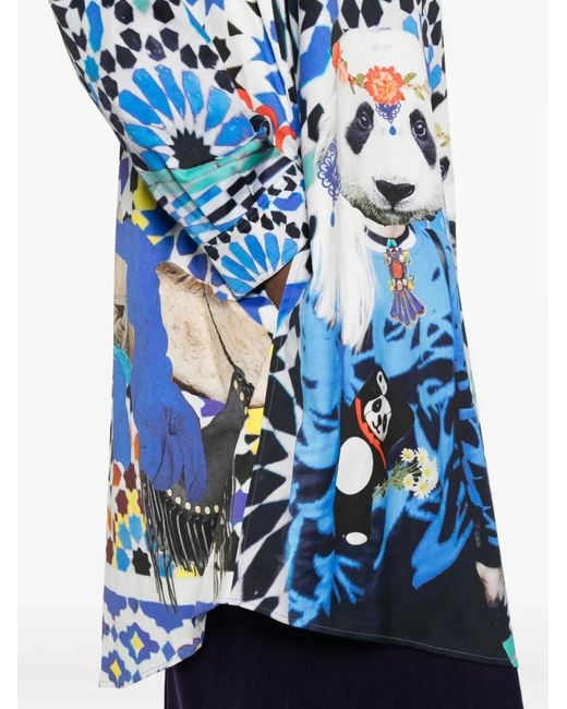 The Artistylist Blue Panda-Print Silk Shirt