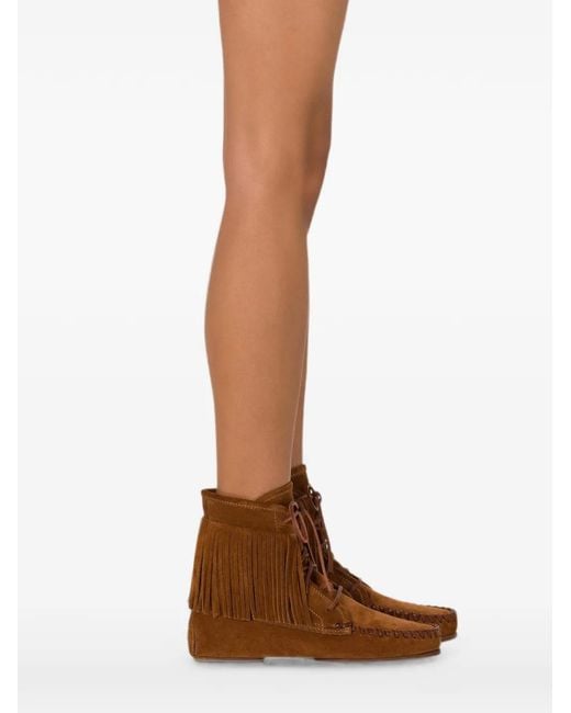 Paris Texas Brown Indiana Fringed Ankle Boots