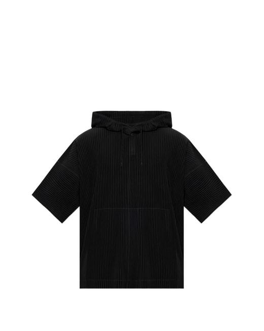 Homme Plissé Issey Miyake Black Pleated Short-Sleeve Hoodie for men