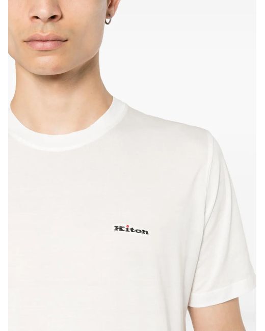 Kiton White Embroidered-Logo Cotton T-Shirt for men