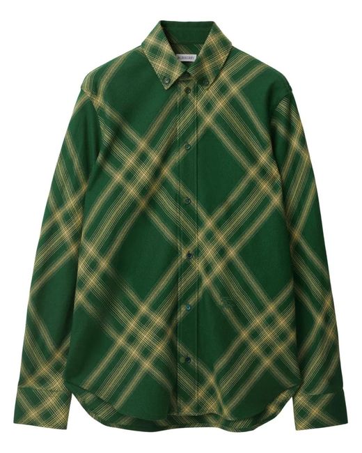 Burberry Green Check-Pattern Wool Shirt