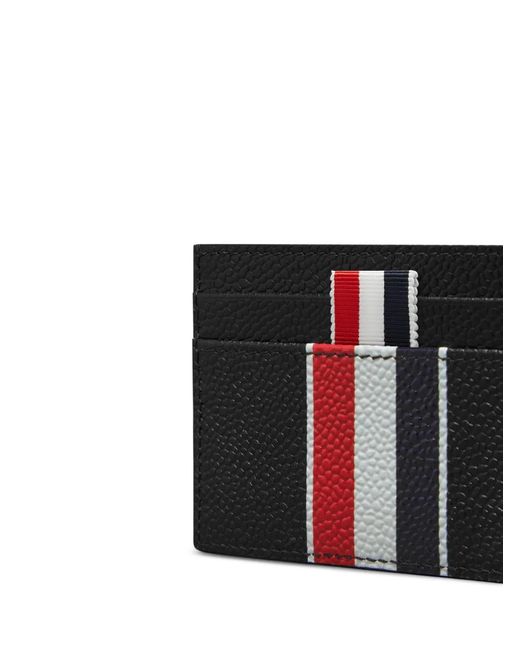 Thom Browne Black Pebble-Grain Rwb-Stripe Double Sided Card Holder