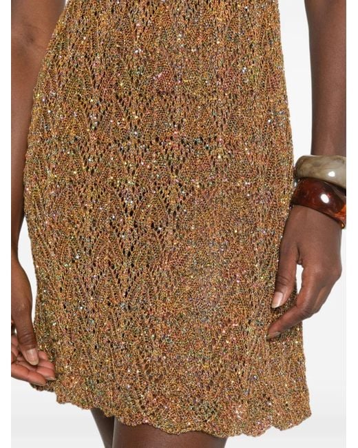 Circus Hotel Natural Sequin-Embellished Crochet-Knit Mini Dress
