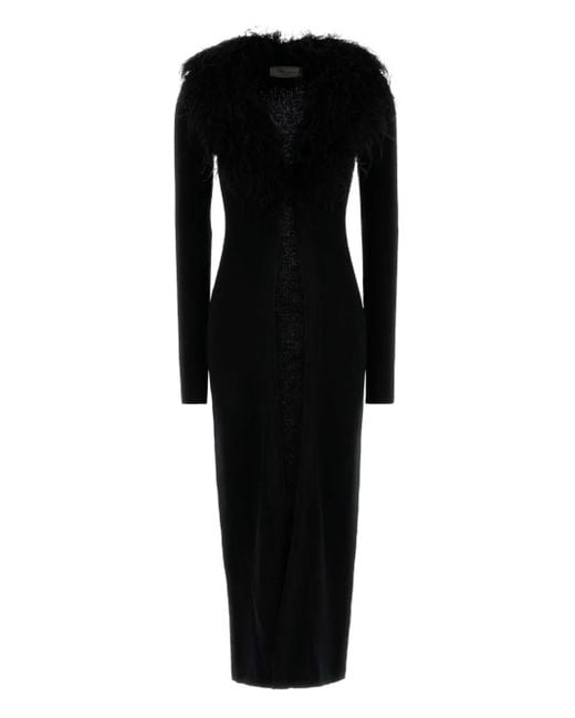 Blumarine Black Mantel mit Federbesatz