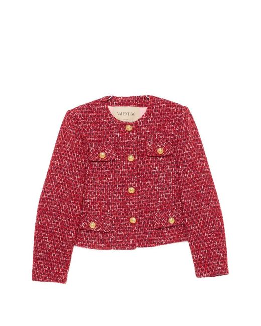 Valentino Garavani Red Buttoned Tweed Jacket