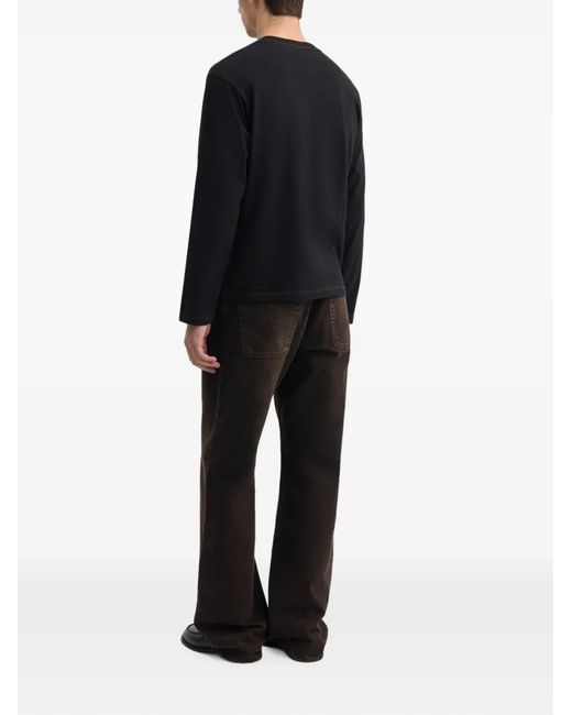Another Aspect Black Long-Sleeve Contrast-Stitch T-Shirt for men