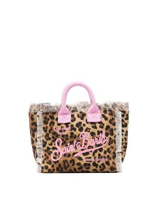 Mc2 Saint Barth Pink Leopard-Pattern Frayed Tote Bag