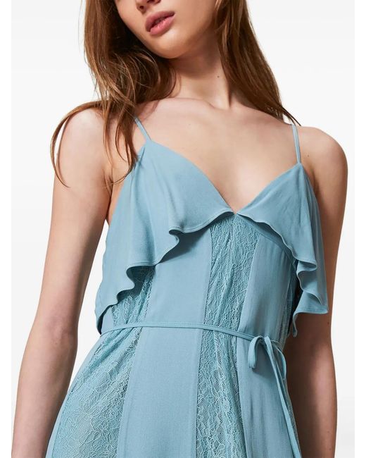 Twinset Blue Ruffled Lace Dress