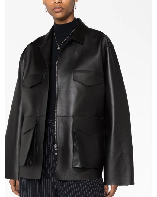 Totême Black Army Leather Biker Jacket