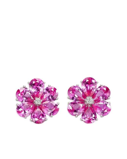 Anabela Chan Purple 14K And Rhodium Vermeil Marguerite Daisy Sapphire And Diamond Earrings