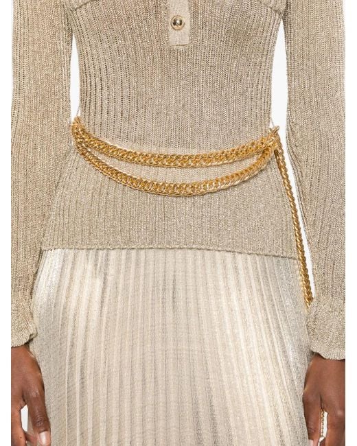 Self-Portrait Natural Ribbed-Knit Lurex Maxi Dress