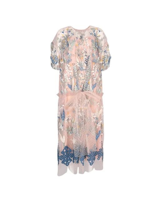 Biyan White Araina Embroidered Tulle Dress