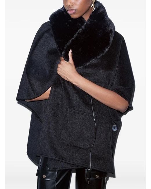 Liu Jo Black Synthetic-Shearling Poncho
