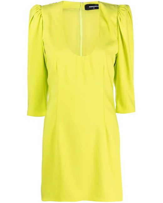DSquared² Yellow Puff-Sleeve Mini Dress