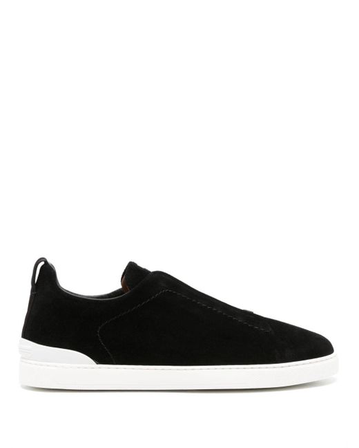 Zegna Black Suede Triple Stitch Sneakers for men
