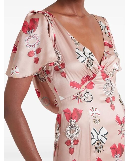 Temperley London Pink Reina Embellished Printed Silk Gown